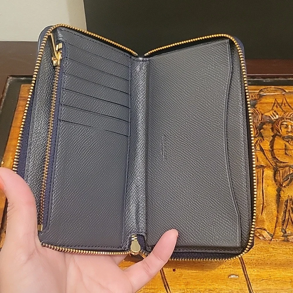 Coach wristlet wallet navy pebble leather with gold